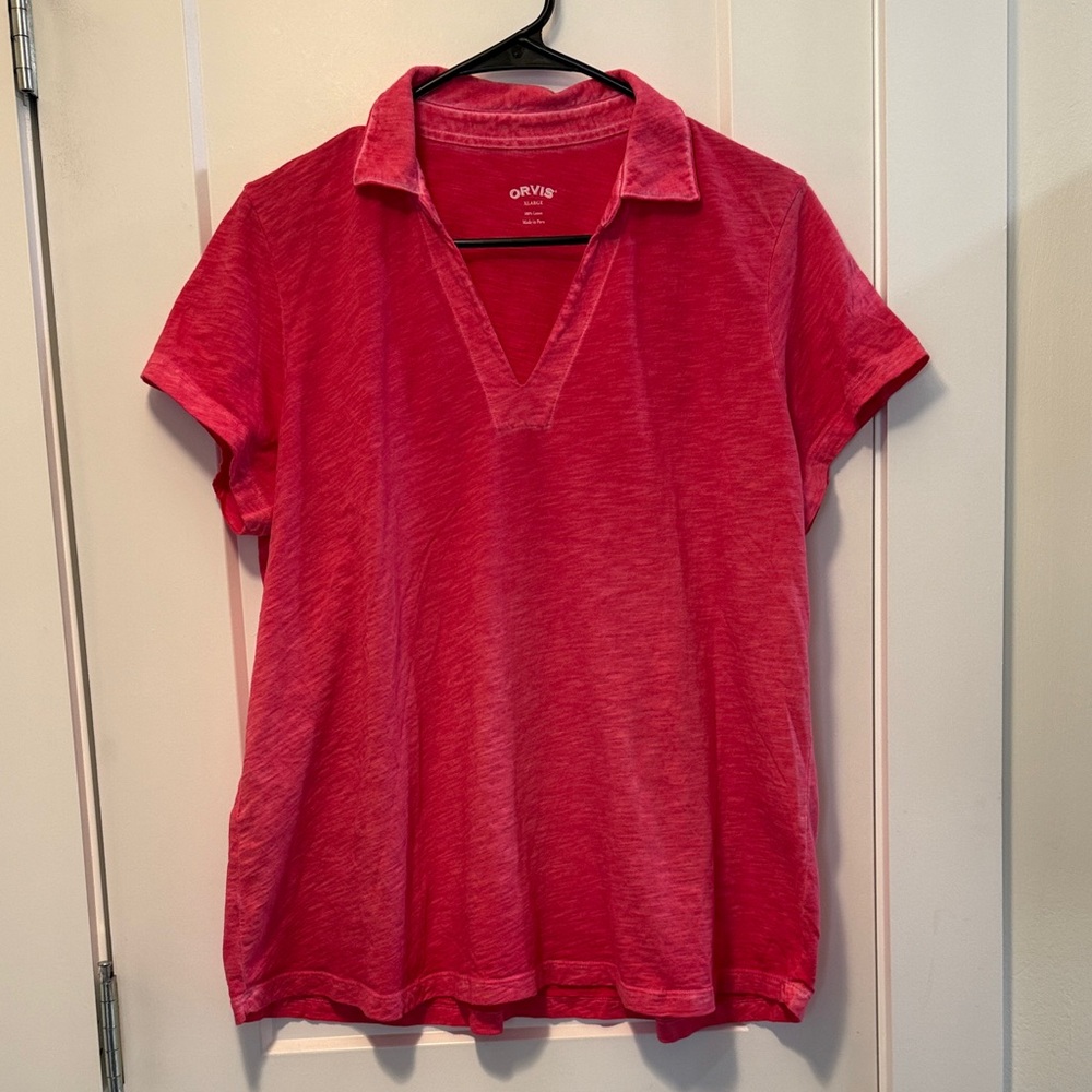 Orvis Women's Vibrant Pink V-Neck Tee Size XL